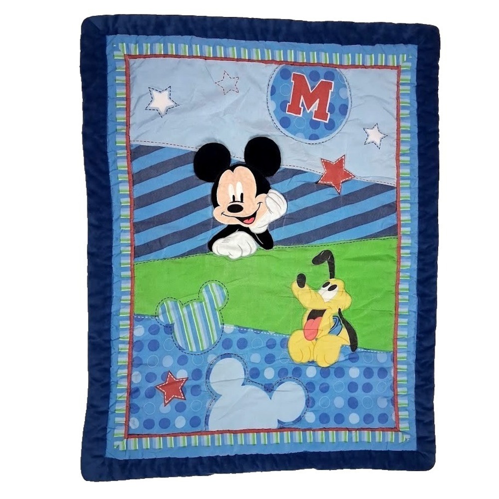 Disney Baby Mickey Mouse Goofy Crib Comforter Quilt Blanket Blue 32x42